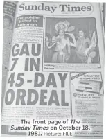  ?? Picture: FILE ?? The front page of The Sunday Times on October 18, 1981.