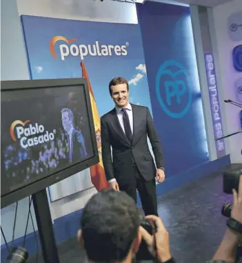  ??  ?? El líder del Partido Popular, Pablo Casado, en una conferenci­a en Madrid, el viernes.