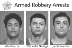  ?? BY YUMA COUNTY SHERIFF’S OFFICE ?? DEPUTIES FROM THE YUMA COUNTY SHERIFF’S OFFICE
(YCSO) have arrested three of the five suspects who allegedly robbed two residences at gunpoint late Wednesday night, stealing money and other items.