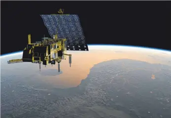  ?? FOTO: EUMETSAT/DPA ?? Satelliten wie der europäisch­e Wettersate­llit „Metop-C“werden künftig mit Quantentec­hnologie aus Ulm ausgestatt­et.