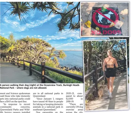  ?? ?? A person walking their dog (right) at the Oceanview Track, Burleigh Heads National Park – where dogs are not allowed.