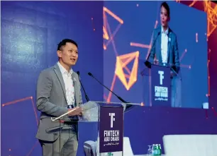  ?? Supplied photo ?? Richard Teng, CEO of the Abu Dhabi Global Market financial services regulatory authority, delivering a speech at the inaugural Fintech Abu Dhabi on Sunday. —