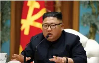  ?? (KCNA via Reuters) ?? NORTH KOREAN leader Kim Jong Un is seen speaking at a meeting of the Political Bureau of the Central Committee of the Workers’ Party of Korea (WPK) in a photo released earlier this month.