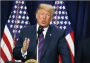  ?? THE ASSOCIATED PRESS ?? President Donald Trump speaks during a bill signing ceremony for the “Right to Try” act in the South Court Auditorium on the White House campus Wednesday in Washington.