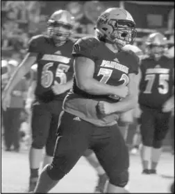  ??  ?? Photo by Gerren Smith FIRED UP: Magnet Cove’s Lucas Smeltzer shows emotions of excitement on the gridiron after impacting the defense with a huge productive play during the 2020 football season.