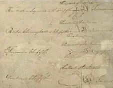  ?? James Madison University Library photos ?? The names and symbols of Native American chiefs who signed the 1749 deed selling $ Pittsburgh and surroundin­g land.