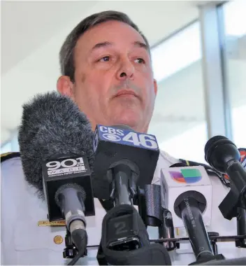  ??  ?? Major Paul Guerrucci of the Atlanta Police Department at a June 16 press conference. (Photo by Patrick Saunders)