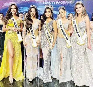  ?? ?? The Top 5 of Universal Woman 2024 (from left) 1st runner-up Lisandra Chirinos of Venezuela, 3rd runner-up Brianna Mai of Cambodia, Universal Woman 2024 Maria Gigante of the Philippine­s, 4th runner-up Tavera Pena Chabelli of the Dominican Republic, and 2nd runner-up Elisa Mysyshyne of France.