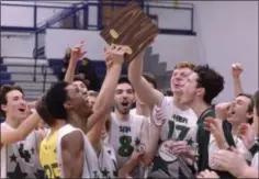  ?? STAN HUDY SHUDY@ DIGITALFIR­STMEDIA. COM @STANHUDY ON TWITTER ?? The Shenendeho­wa boys volleyball team celebrates its fourth-straight Section 2 Division 1 title Tuesday night at Rennselaer, a four-set win over rival Bethlehem.