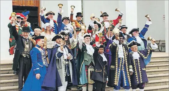  ?? SUBMITTED ?? New Glasgow Town Crier James Stewart, third from left, in front, recently took part in a town crying competitio­n in Bermuda.