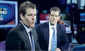  ??  ?? Tyler Winklevoss e Cameron Winklevoss . Nel 2014 hanno fondato Gemini