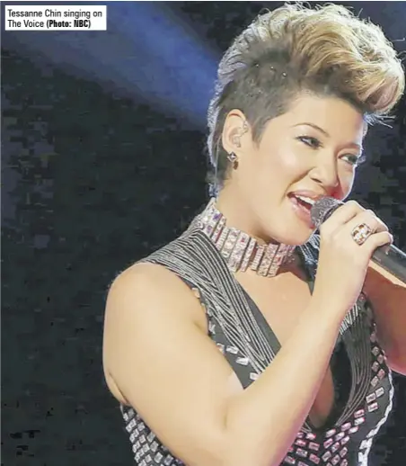  ?? (Photo: NBC) ?? Tessanne Chin singing on The Voice