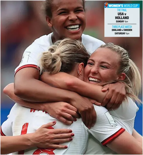  ?? GETTY IMAGES ?? Bright moments: Nikita Parris, Ellen White and Alex Greenwood play with a smile