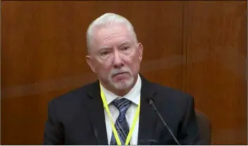  ?? Court TV via AP ?? In this image from video, Barry Brodd, a use of force expert testifies as Hennepin County Judge Peter Cahill presides, Tuesday.