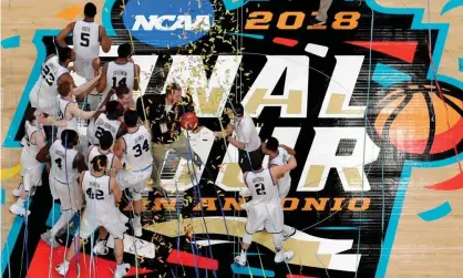  ??  ?? Villanova players celebrate after the championsh­ip game of the Final Four NCAA college basketball tournament against Michigan, in San Antonio, on 2 April 2018. Photograph: Morry Gash/AP