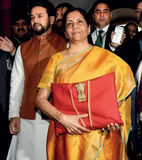  ??  ?? NATIONAL ACCOUNT
Nirmala Sitharaman arriving in Parliament to present the budget