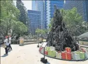  ?? AFP ?? ■
An installati­on dubbed 'The Burnt Christmas Tree' to support a disaster relief fund in Sydney in the wake of the bushfire situation.