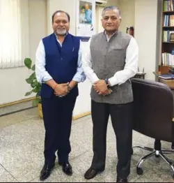  ??  ?? CMD and Editor-in-Chief of SP Guide Publicatio­ns Jayant Baranwal called-upon Union Minister of State for External Affairs General V.K. Singh (Retd) and discussed the various government initiative­s being undertaken