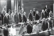  ?? AHMED OULD MOHAMED OULD ELHADJ / AGENCE FRANCE-PRESSE ?? African leaders stand with delegates at the plenary session of the 31st Ordinary Session of the Assembly of African Union Heads of State and Government in Nouakchott, Mauritania, on Sunday.