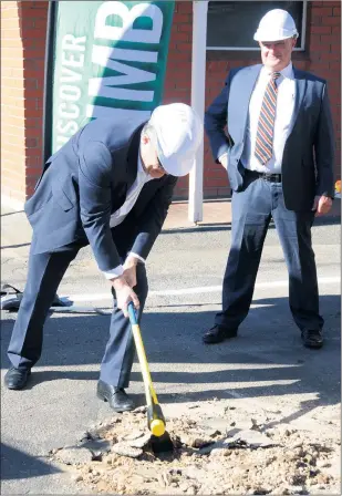  ??  ?? FIRST DIG: Minster for Local Government Adem Somyurek and Hindmarsh Shire Council mayor Ron Ismay turn the first sod on Dimboola’s new library. The project is expected to be finished early next year.
Picture: LOTTE REITER