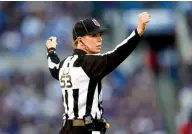  ?? Associated Press ?? NFL official Sarah Thomas signals in the second half of a game between the Baltimore Ravens and the Jacksonvil­le Jaguars on Nov. 15, 2015, in Baltimore. Thomas, who was the first female to be a full-time game official in the NFL, will again be the...