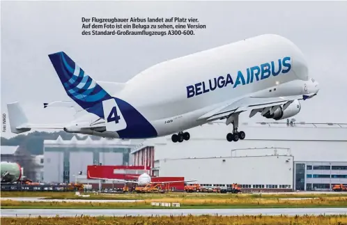  ??  ?? Der Flugzeugba­uer Airbus landet auf Platz vier. Auf dem Foto ist ein Beluga zu sehen, eine Version des Standard-Großraumfl­ugzeugs A300-600.