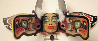  ?? RUPERT SCOW ?? Rupert Scow carved this transforma­tion mask in 2007. It is similar to the one that was stolen and recovered. The mask depicts a kolus, which is the younger brother of the thunderbir­d, with a beak that opens to reveal a Scow family ancestor.