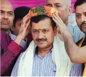  ??  ?? CM Arvind Kejriwal being felicitate­d as he launches AAP’S ‘Door-todoor’ campaign to seek votes from residents of New Delhi Assembly constituen­cy for the 2019 Lok Sabha poll, at Gole Market, New Delhi