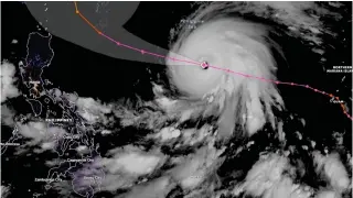  ?? CONTRIBUTE­D PHOTO ?? Super Typhoon ‘Betty’ (internatio­nal name: ‘Mawar’) slightly weakened on Sunday, May 28, 2023, as it moved closer to Northern Luzon.