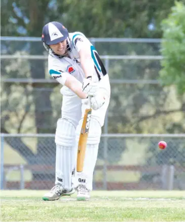  ??  ?? Yarragon opener Jake Borsato grits his teeth as he defends against the Hallora bowling attack. Unfortunat­ely, he was bowled after adding one run in the division one game.