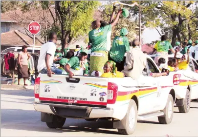  ??  ?? ZANU-PF supporters celebrate the party’s victory in the just-ended harmonised elections in Masvingo over the weekend