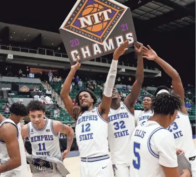  ?? PHOTO COURTESY U. OF NORTH TEXAS ?? Memphis defeated Mississipp­i State on Sunday to win the 2021 NIT championsh­ip.