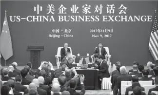  ?? DOUG MILLS / NEW YORK TIMES FILE (2017) ?? President Donald Trump and President Xi Jinping of China sit on stage during an economic summit Nov. 9 in Beijing.