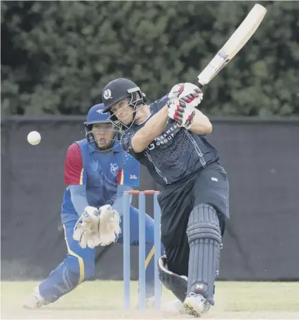  ??  ?? 2 Richie Berrington reaches his century off 84 balls before going on to make 110 for Scotland against Namibia in a muchinterr­upted dayatthe Grange.