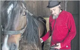  ??  ?? DARK HORSE: Veterinari­an Gianluca Tonelli uses a stethoscop­e to check a horse’s liver function in Lucca.