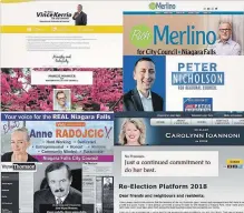  ?? JULIE JOCSAK THE ST. CATHARINES STANDARD ?? A montage of some of the candidates’ websites in the race for seats on Niagara Falls city council.