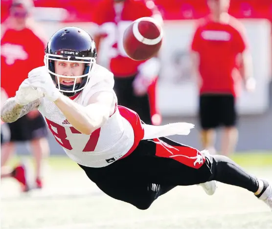  ?? DARREN MAKOWICHUK ?? Rory Kohlert, who joined the Stampeders after five seasons in Winnipeg, has been pressed into action because of a rash of injuries to the Calgary receiving corps.