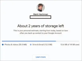  ??  ?? Google provides you an estimate of how much cloud storage you have available via Google Photos at photos.google.com/storage ( go.pcworld.com/g0st).