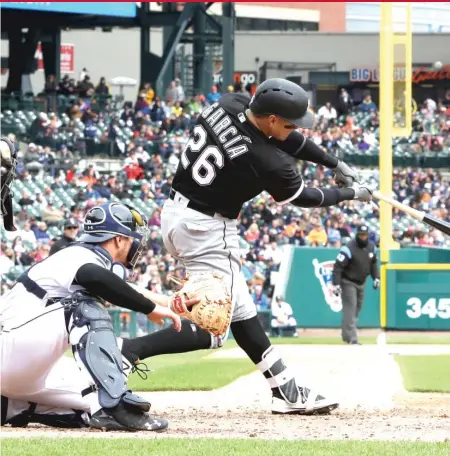  ?? | CARLOS OSORIO/ AP ?? White Sox right fielder Avisail Garcia, who left the game against the Tigers on Sunday with tightness in his left groin, finished April with an American League- best .368 batting average, five home runs and 20 RBI.