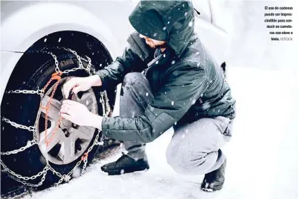  ?? ISTOCK ?? El uso de cadenas puede ser imprescind­ible para conducir en carreteras con nieve o hielo.