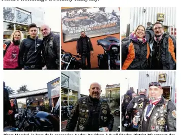  ??  ?? Pierre Marchal, le boss de la concession Harley-davidson & Buell (Harley-district 78) entouré des bikers, Sergine, Henri, Barbara et Thomas, Alain et Christian.