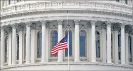  ?? REUTERS ?? The US flag flies at half-mast in front of the US Capitol dome during the second day of former president Donald Trump's impeachmen­t trial, at the Capitol Hill in Washington, DC on Wednesday.