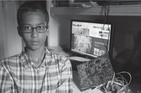  ?? VERNON BRYANT/TRIBUNE NEWS SERVICE ?? Texas high school student Ahmed Mohamed, 14, was arrested and interrogat­ed by police after bringing a homemade clock to school so he could show it to his engineerin­g teacher.