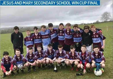  ??  ?? The first year boys football team from Jesus and Mary Secondary School Enniscrone won the Sligo Cup Final against Summerhill College on Thursday at St. Attractas in Tubbercurr­y. Enniscrone lead the game from start to finish with a final score of 4.15...