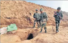  ?? PTI ?? Security personnel at the mouth of the cross-border tunnel at Hiranagar sector in Jammu and Kashmir on Wednesday.