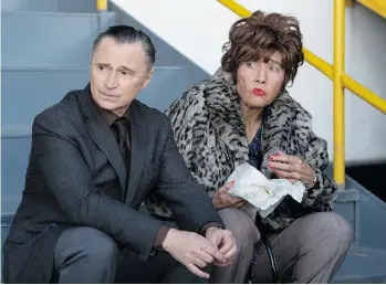  ??  ?? Robert Carlyle and Emma Thompson team up as son and mother in a barbershop murder story set in Glasgow, Scotland. While the film was shot in Glasgow, there is some important Canadian content.