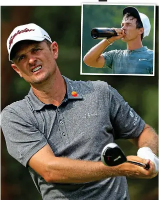  ?? GETTY IMAGES ?? In contention: Justin Rose on his way to tied sixth at the Memorial, while Thorbjorn Olesen (inset) swigs bubbly after his ltalian Open win