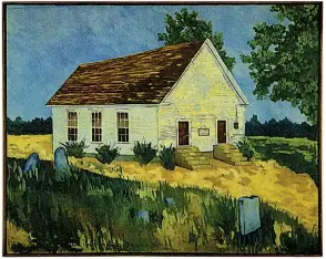  ?? Special to the Democrat-Gazette ?? A painting depicts the former worship building of Pine Grove Baptist Church, built circa 1884.