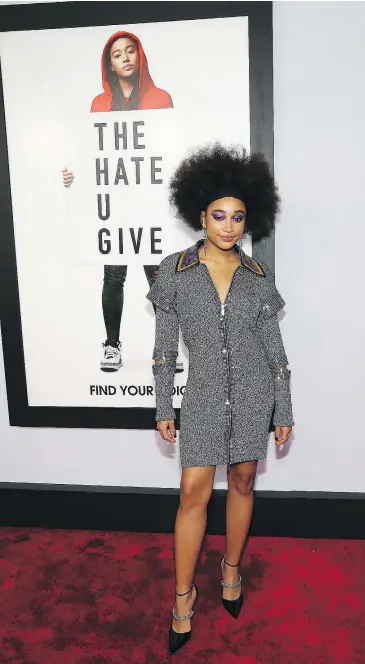  ?? — THE ASSOCIATED PRESS ?? Actress Amandla Stenberg stars as a teen-turned-activist in the new film The Hate U Give based on the wildly popular novel of the same name.