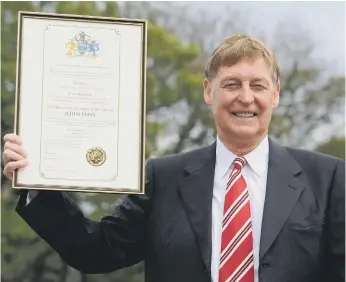  ??  ?? John Hays after being honoured as a Freeman of the City of Sunderland.